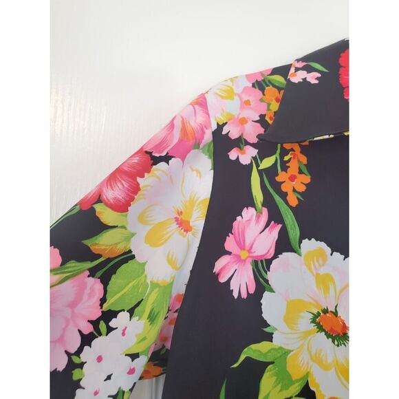 Vintage 70s Vibrant Flower Print Maxi Hostess Collar House Midi Dress, Med/Lrg - Picture 5 of 13